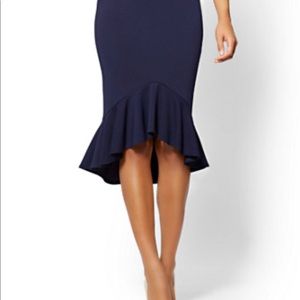 Navy Blue Flounced Pull-on Pencil Skirt size XS